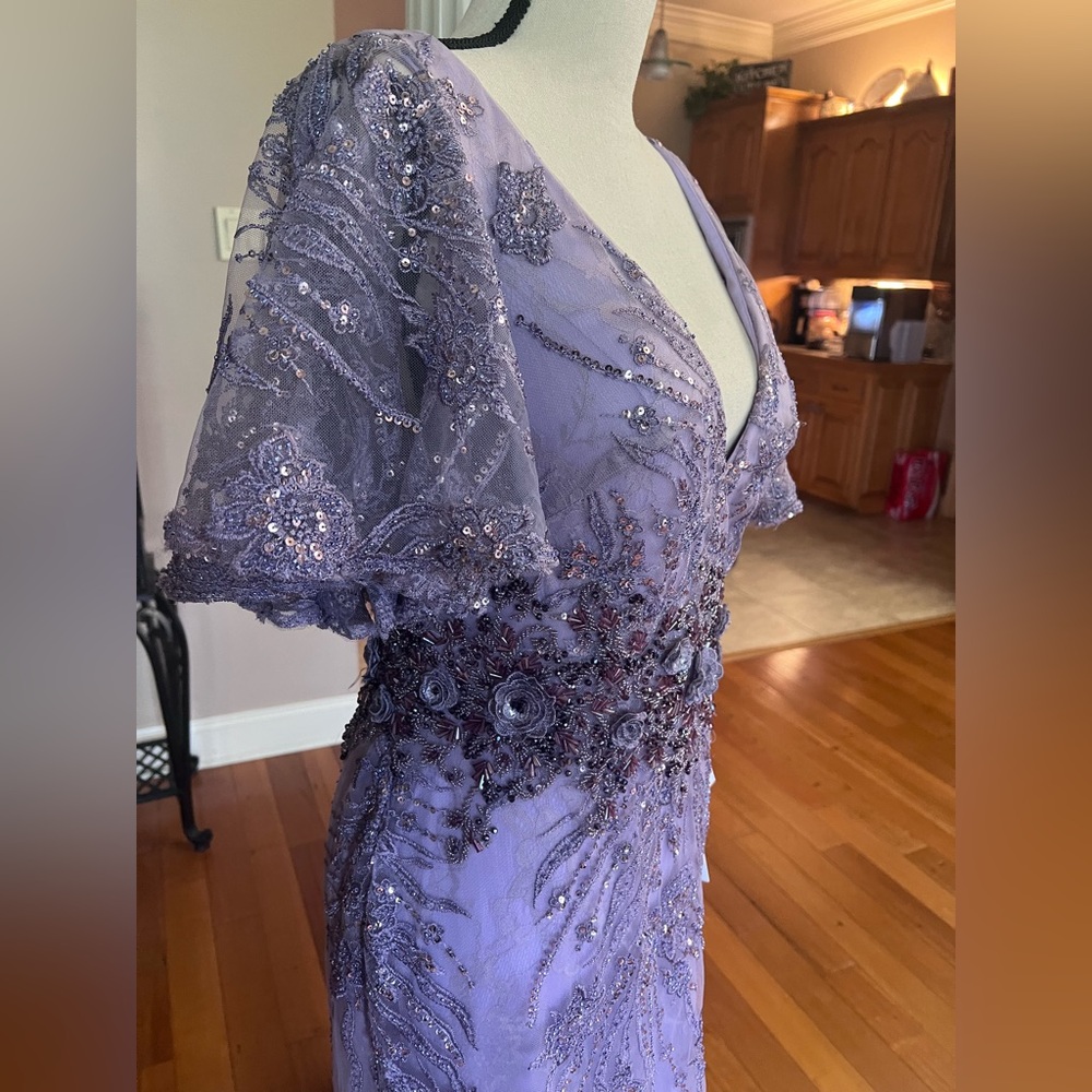 Mac Duggal Purple Flutter Sleeve V-Neck Gown - Picture 10 of 14